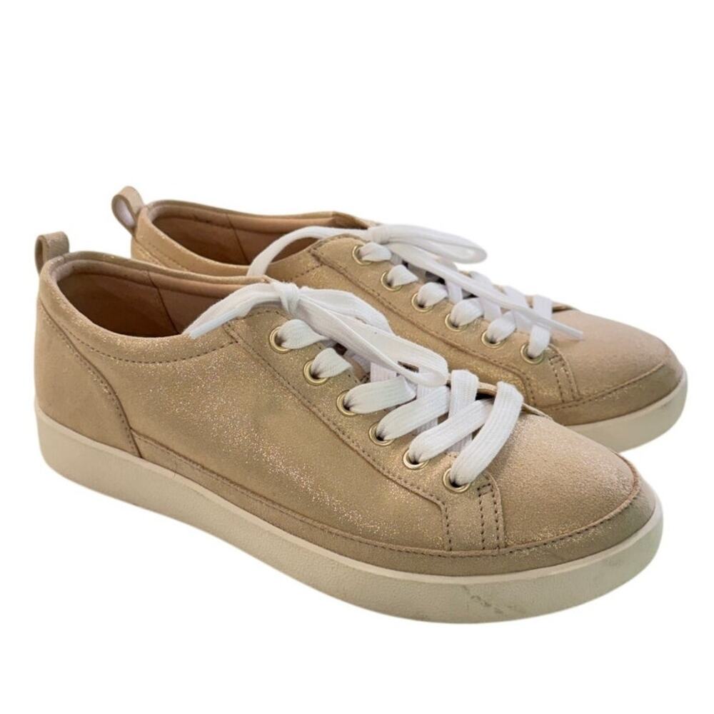 Vionic Sneakers Womens 7.5 Gold Metallic Suede Lace Up Comfort Orthotic